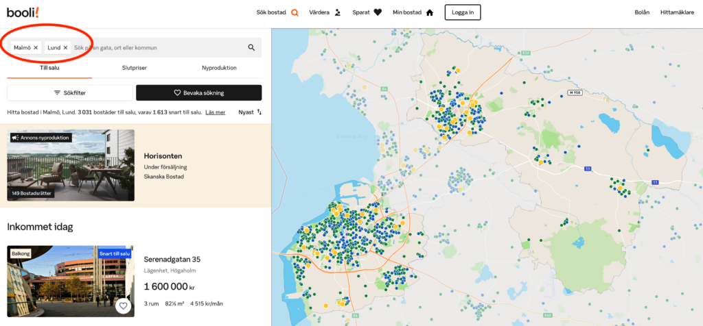 Sökning på flera orter