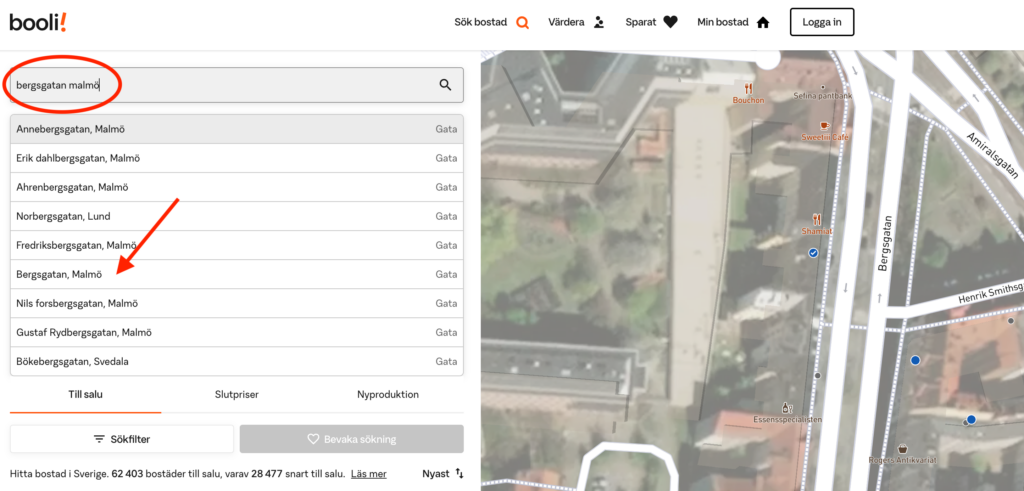 Sök bostad på gata