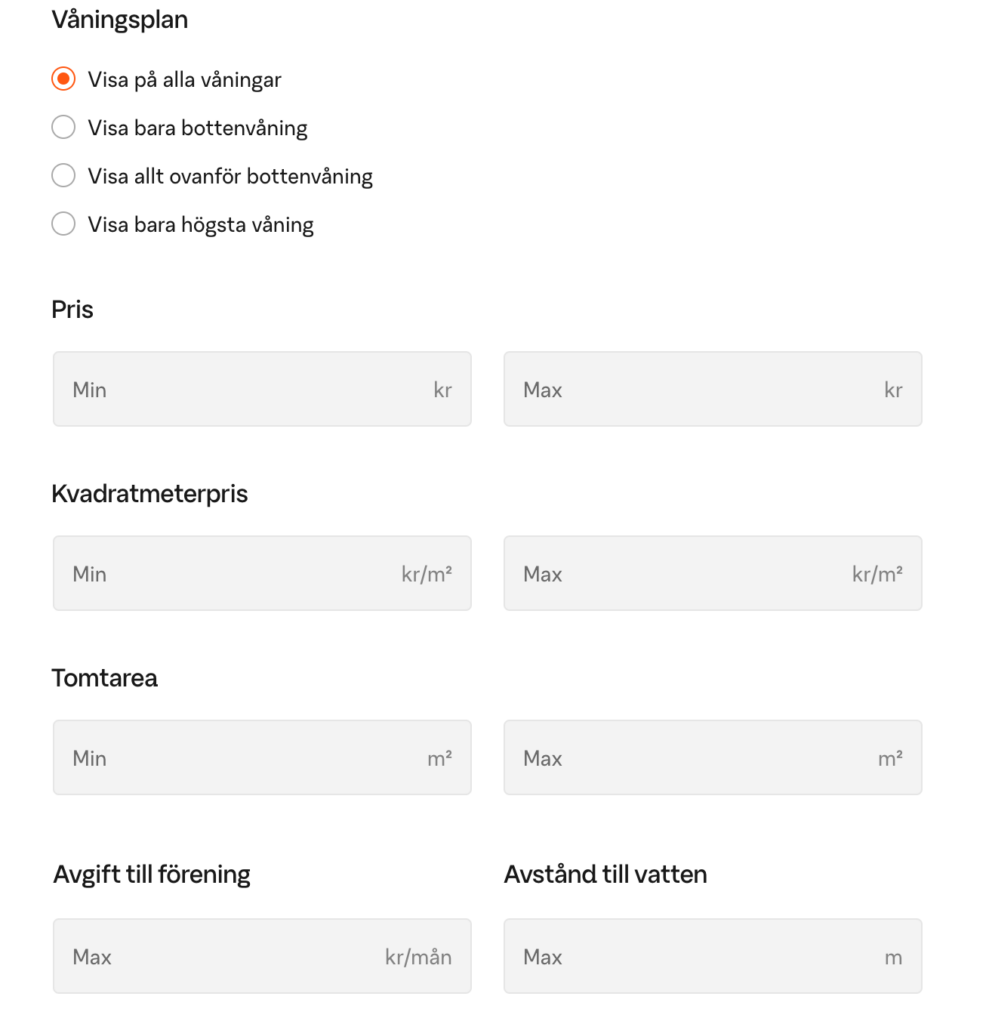 Filtrera bostäder på våningsplan